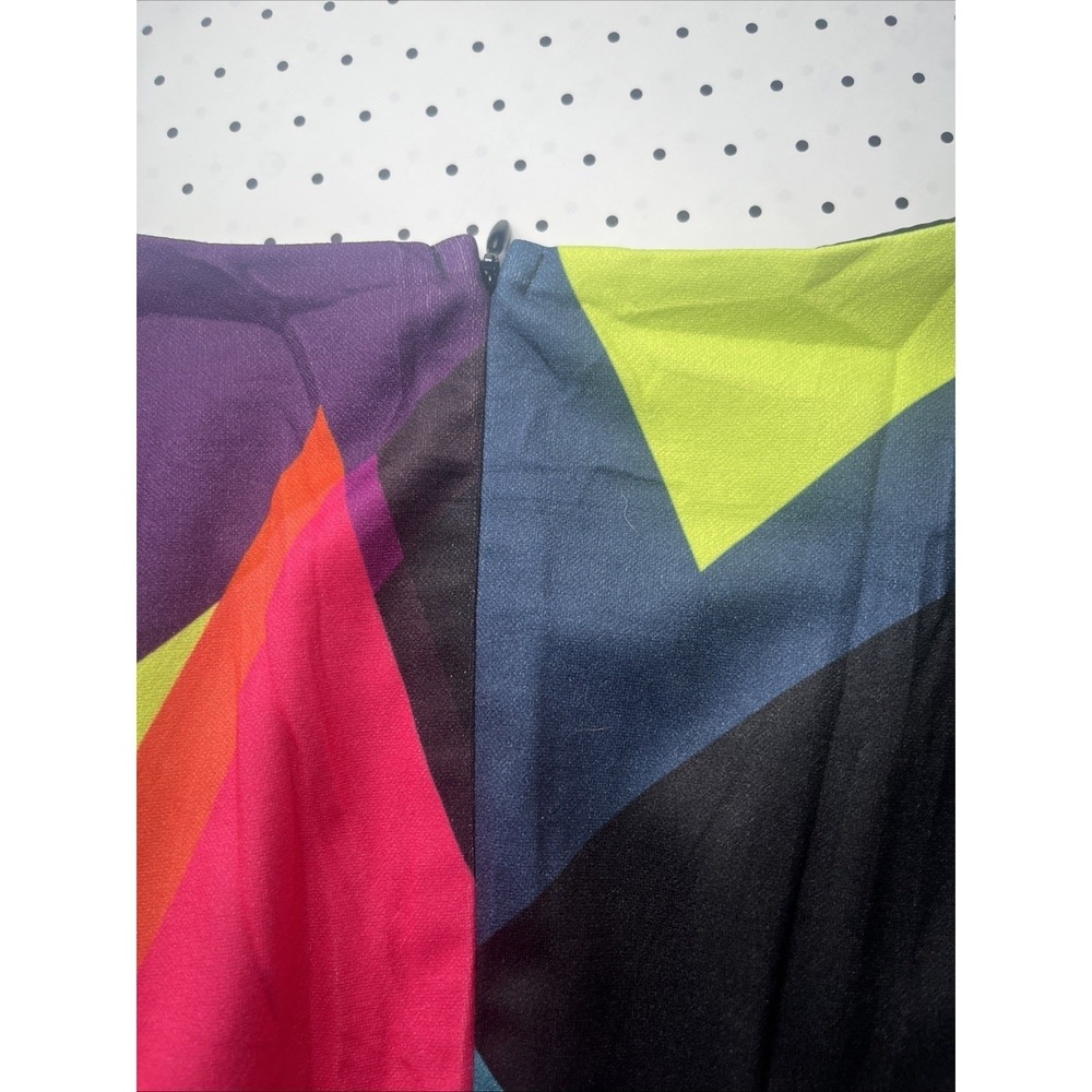 Colorblock Geometric Fit Flare Midi Dress Tie Waist Neon Abstract Retro M - Picture 11 of 11